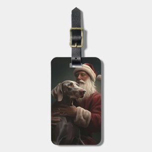 Etiqueta Para Maletas Weimaraner con Santa Claus Navideño Festivo