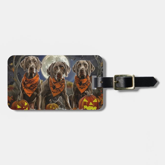 Etiqueta Para Maletas Weimaraner Halloween Espeluznante  (Frente Horizontal)
