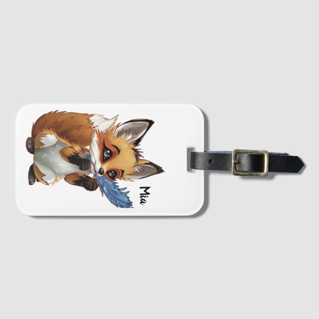 Etiqueta Para Maletas Whimsical Fox with a Feather (Anverso horizontal)