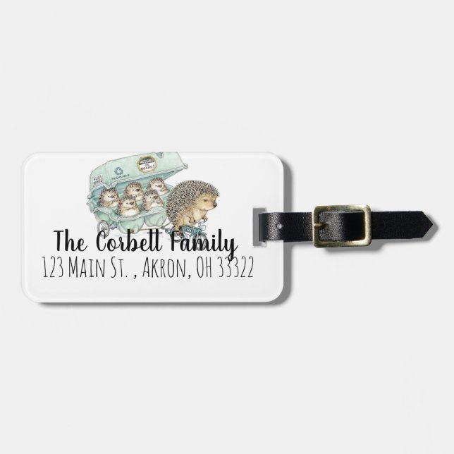 Etiqueta Para Maletas Whimsical Hedgehog Family Personalizable (Frente Horizontal)