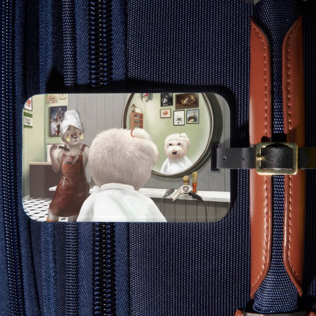 Etiqueta Para Maletas Whimsical Mascota Barber Shop (Anverso In Situ 4)