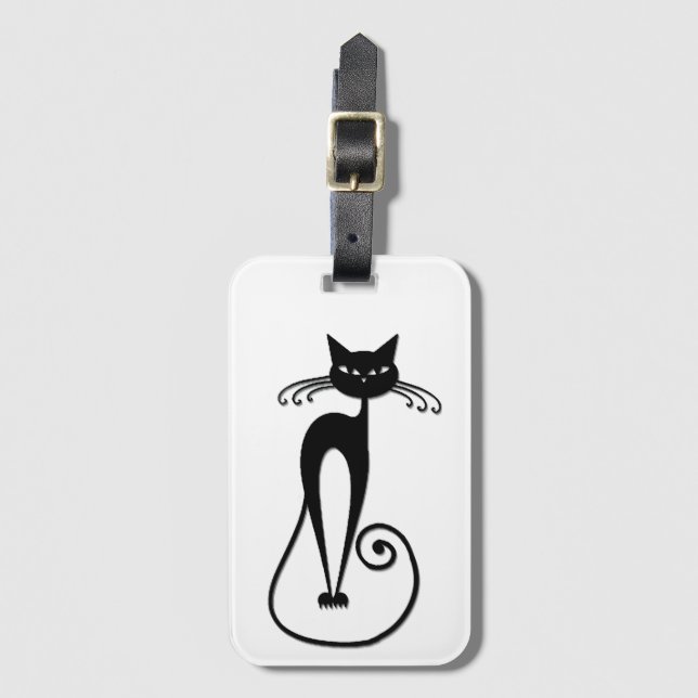 Etiqueta Para Maletas Whimsical Skinny Black Cat (Anverso vertical)