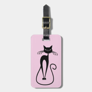 Etiqueta Para Maletas Whimsical Skinny Black Cat Rosa