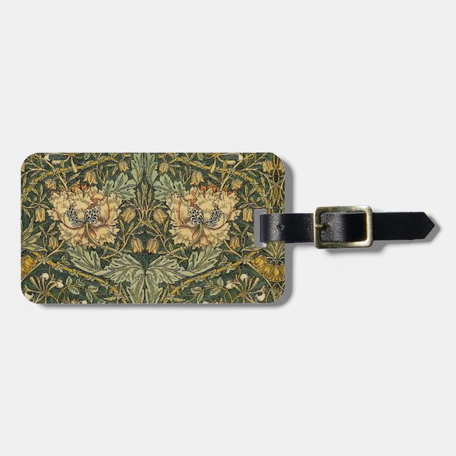Etiqueta Para Maletas William Morris Honeysuckle Green Floral (Frente Horizontal)