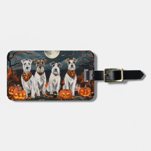 Etiqueta Para Maletas Wirefox Terrier Halloween Spooky (Frente Horizontal)