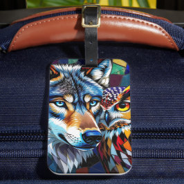 Etiqueta Para Maletas Wolf and Owl Vibrant and Colorful