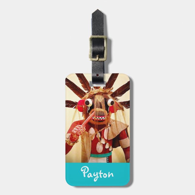 Etiqueta Para Maletas Wood kachina fotografía muñeca bold nombre persona (Frente Vertical)