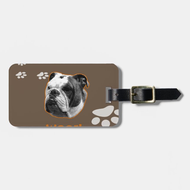 Etiqueta Para Maletas Woof, Bulldog inglés (Frente Horizontal)