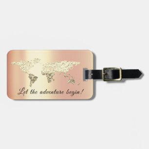 Etiqueta Para Maletas World Map Address Let Adventure Begin Gold Coral
