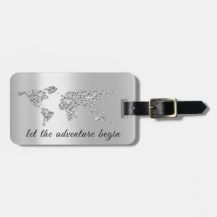 Etiqueta Para Maletas World Map Gray Address Let the Adventure Begin