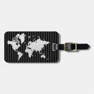 Etiqueta Para Maletas World Map Grey Faux Profesional Black Metalizado