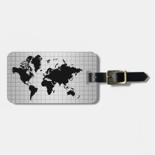 Etiqueta Para Maletas World Map Grey Faux Profesional Black Metalizado