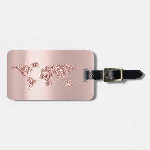Etiqueta Para Maletas World Map Rosa Gold Address Name Elegant