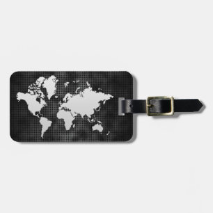 Etiqueta Para Maletas World Map Silver Faux Profesional Black Metalizado