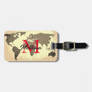 Etiqueta Para Maletas World Map Viintage Monogramas Viajero Elegante Gua