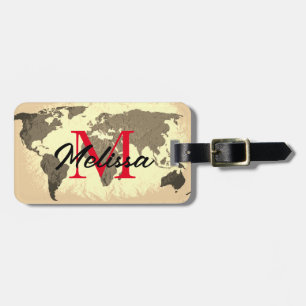 Etiqueta Para Maletas World Map Vintage Monogramas Traveller Elegant Fav