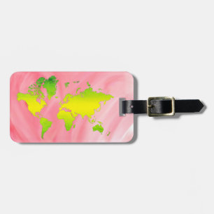 Etiqueta Para Maletas World Map Watercolor Pink Elegant Vintage
