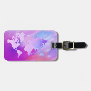 Etiqueta Para Maletas World Map Watercolor Pink Elegant Vintage