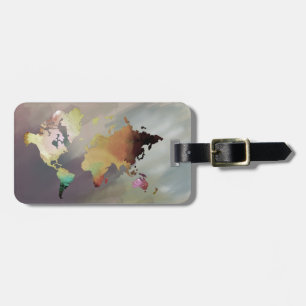 Etiqueta Para Maletas World Map Watercolor Pintado Elegante Vintage