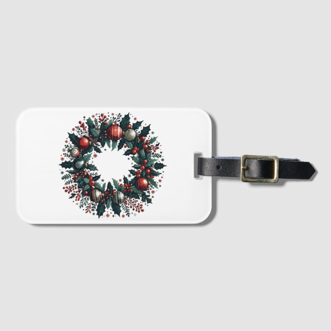 Etiqueta Para Maletas Wreath navidades (Anverso horizontal)