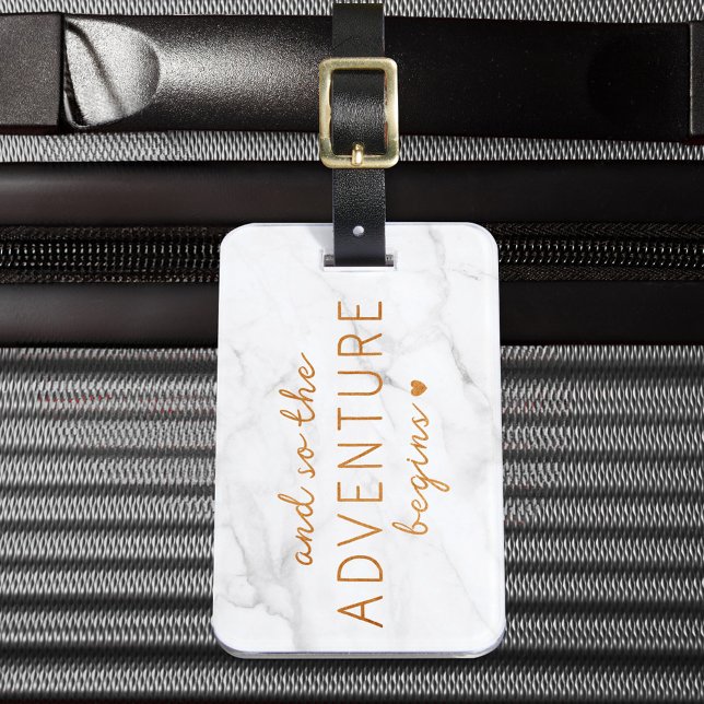 Etiqueta Para Maletas Y Así La Aventura Empieza A Mármol (And So The Adventure Begins Marble Luggage Tag)