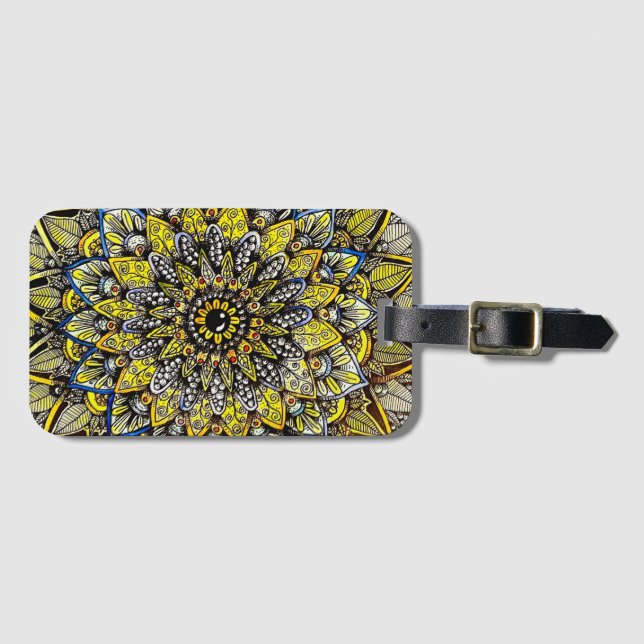 Etiqueta Para Maletas Yellow Green Hand Drawn Mandala Design (Anverso horizontal)