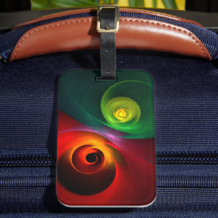 Etiqueta Para Maletas Yin Verde Rojo Yang Patrón de arte abstracto moder