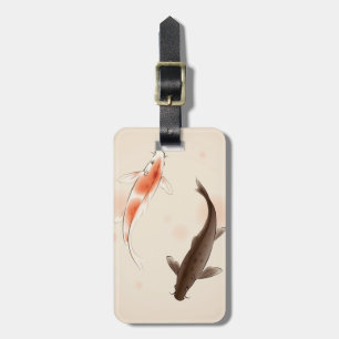 Etiqueta Para Maletas Yin Yang Koi pesca en la pintura oriental del