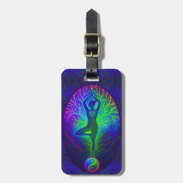 Etiqueta Para Maletas Yoga Tree Paz Arcoíris (Frente Vertical)