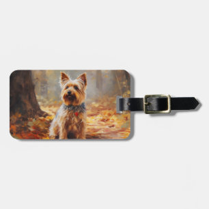Etiqueta Para Maletas Yorkshire Terrier en otoño inspira la caída de las