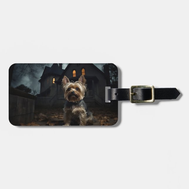 Etiqueta Para Maletas Yorkshire Terrier Halloween Scary (Frente Horizontal)
