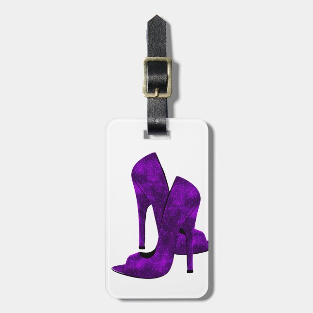 Etiqueta Para Maletas Zapatos morados de tacón alto (Frente Vertical)