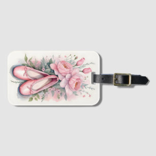 Etiqueta Para Maletas Zapatos y flores de ballet rosa