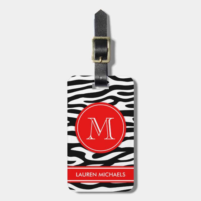 Etiqueta Para Maletas Zebra rayas personalizadas nombre monograma (Frente Vertical)