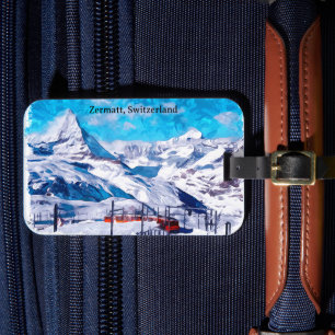 Etiqueta Para Maletas Zermatt Suiza Alpes suizos acuarela de invierno