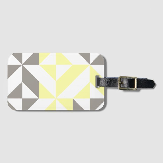 Etiqueta Para Maletas ZigZag geométrico amarillo y plateado (Anverso horizontal)