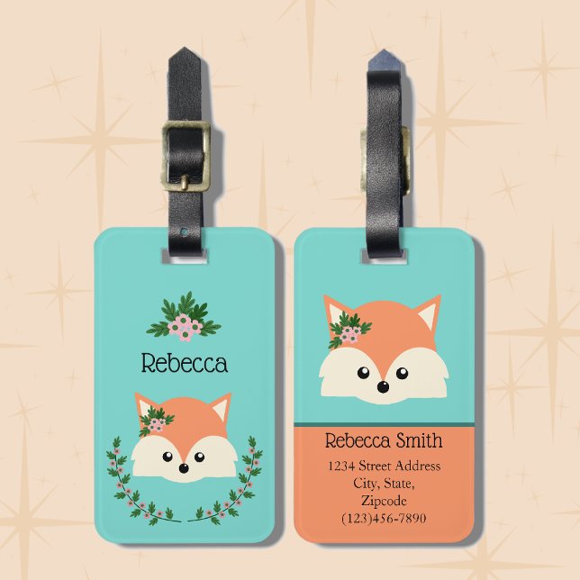 Etiqueta Para Maletas Zorra Personalizada Simple  (Cute Adorable Personalized Cartoon Fox Luggage Tags.)