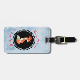 Etiqueta Para Maletas Zorro naranja con gorro de Santa Rojo Feliz Navida