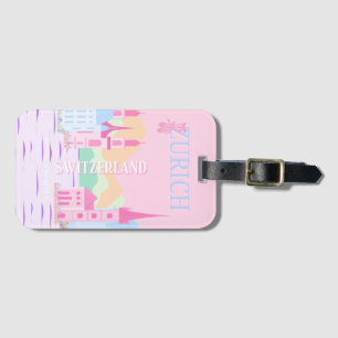 Etiqueta Para Maletas Zurich Travel Art, Suiza, Pink Preppy