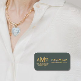 Etiqueta Para Nombres 3 Letter Monogram Large Green Gold Employee