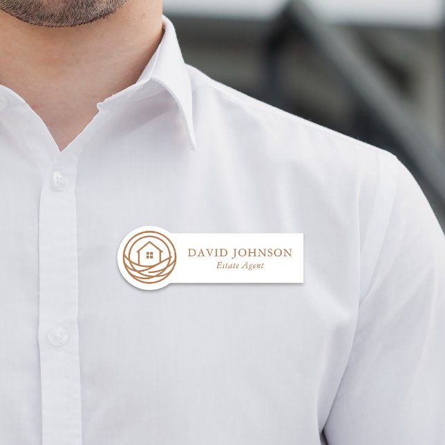 Etiqueta Para Nombres Agente de Bienes Raíces Cálido Profesional Moderno (Modern Professional Warm Real Estate Agent Name Tag)