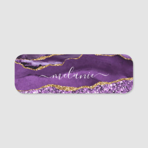 Etiqueta Para Nombres Agple Purple Gold Purpurina Marble Custom Name Eti