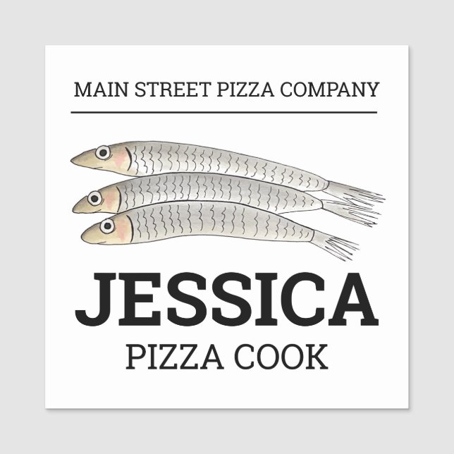 Etiqueta Para Nombres Anchoas Pescado Anchovy Pizza Topping Pizzeria (Anverso)