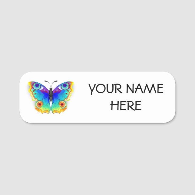 Etiqueta Para Nombres Arcoiris mariposa Peacock Eye (Anverso)