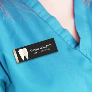 Etiqueta Para Nombres Asistente dental sonriente Diente negro Dentista d