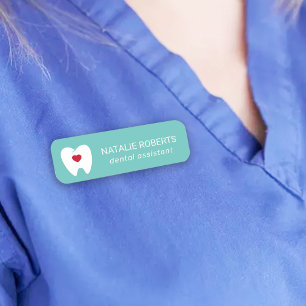 Etiqueta Para Nombres Auxiliar dental Dentista Verde azulado del corazón