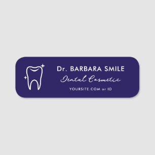Etiqueta Para Nombres Auxiliar Dentista Mínimo Diente Oscuro Dental Azul