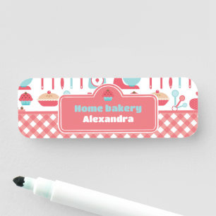 Etiqueta Para Nombres Bakery Baking Utensils Red Gingham
