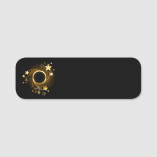 Etiqueta Para Nombres Banner redondo con estrellas de oro en negro