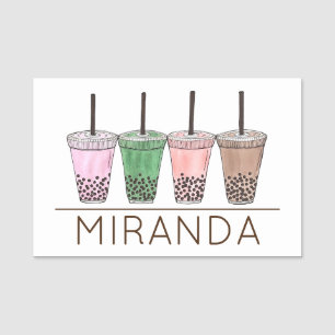 Etiqueta Para Nombres Bebidas en la tienda de té Boba Bubble Tapioca Pea